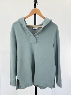 Athleta Sage Green Coaster Luxe Waffle Knit Pull Over Snaps XS Hoodie Oversized